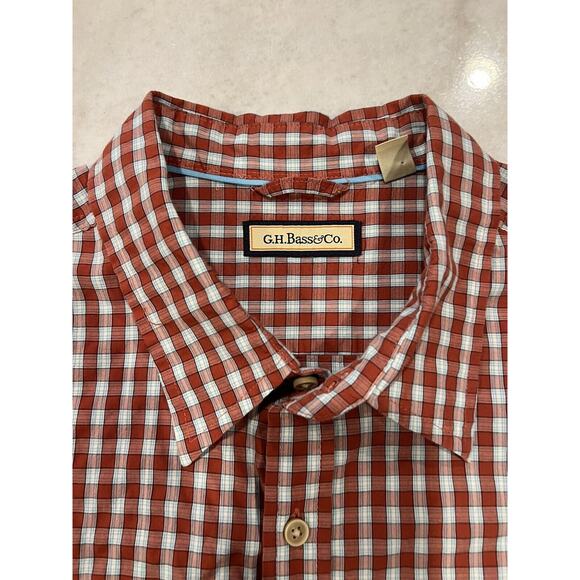 G. H. Bass & Co. Red Plaid Shirt Mens Tee XXL Short Sleeve Cotton Blend Collared - Picture 2 of 8